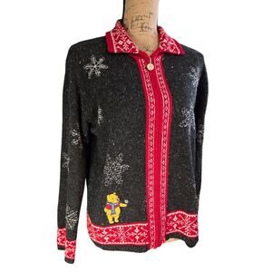 The Disney Store winnie pooh bear snow flakes zip cardigan vintage 1990s M